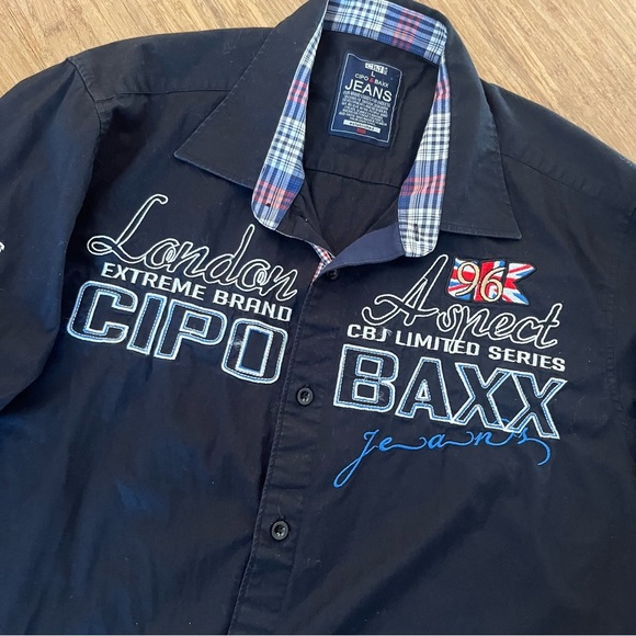 Cipo & Baxx Black Button Down embroidered Shirt, L - Picture 2 of 8